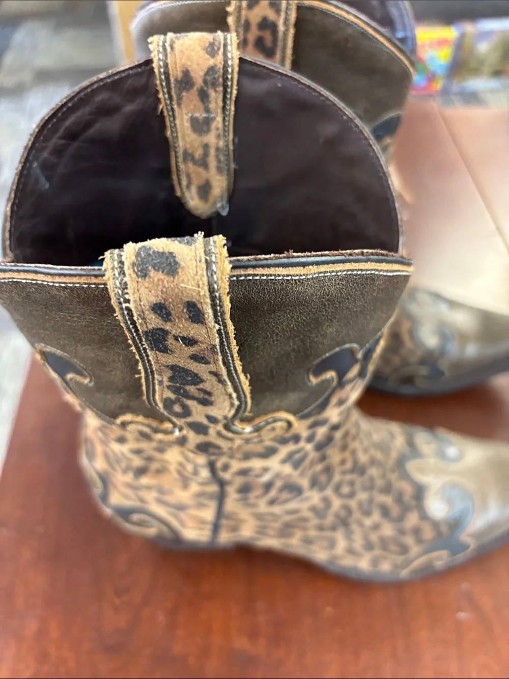 Lane Leopard Accent Cowgirl Boots with Floral Feather Detail Size 9